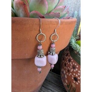 Vintage Sterling Pink Earrings, Silver Gemstone Dangle Earrings